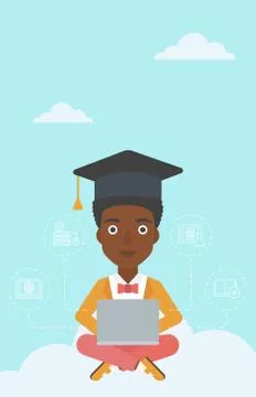 Graduate sitting on cloud Stockillustratie