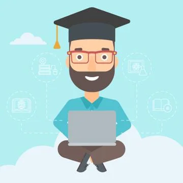 Graduate sitting on cloud Stock Illustration