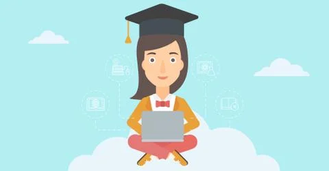Graduate sitting on cloud Illustrazione stock