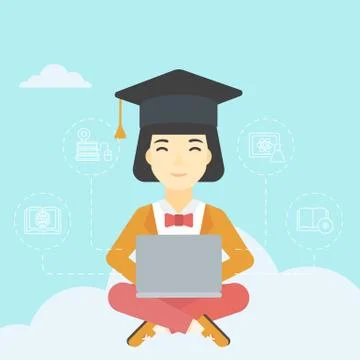 Graduate sitting on cloud vector illustration Stockillustratie