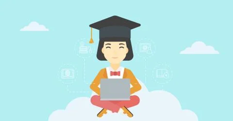 Graduate sitting on cloud vector illustration Stock Illustration