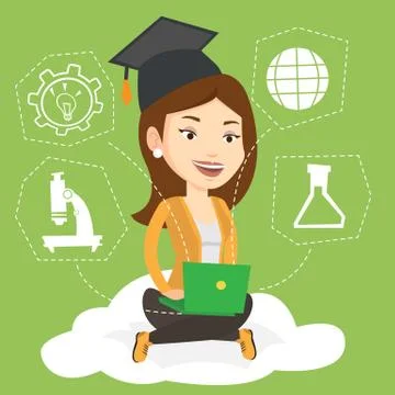 Graduate sitting on cloud vector illustration Illustrazione stock