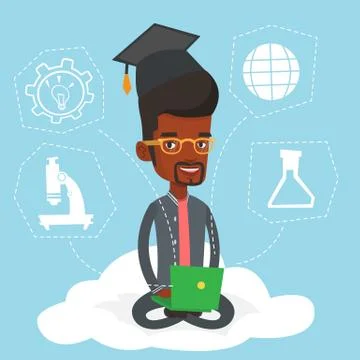 Graduate sitting on cloud vector illustration Stockillustratie