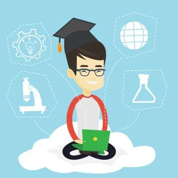 Graduate sitting on cloud vector illustration Stockillustratie