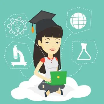 Graduate sitting on cloud vector illustration Illustrazione stock