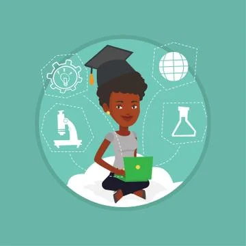 Graduate sitting on cloud vector illustration Illustrazione stock