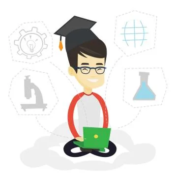Graduate sitting on cloud vector illustration Illustrazione stock