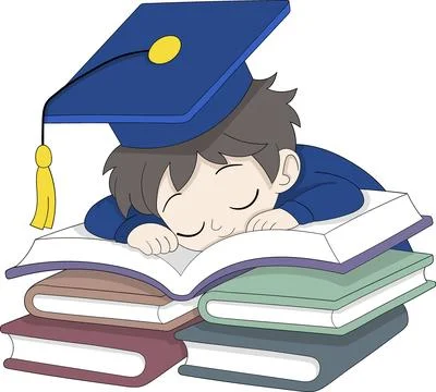 Graduate Sleeping On Stack Of Books Representing Study Overload And Academi.. Stock-Illustration