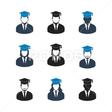 Graduate Student Icon set. Flat style vector EPS.: Graphic #129194941