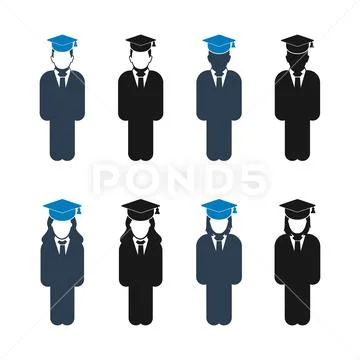 Graduate Student Icon set. Flat style vector EPS. ~ Clip Art #130501315