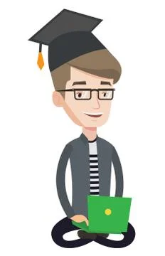 Graduate using laptop vector illustration Illustrazione stock