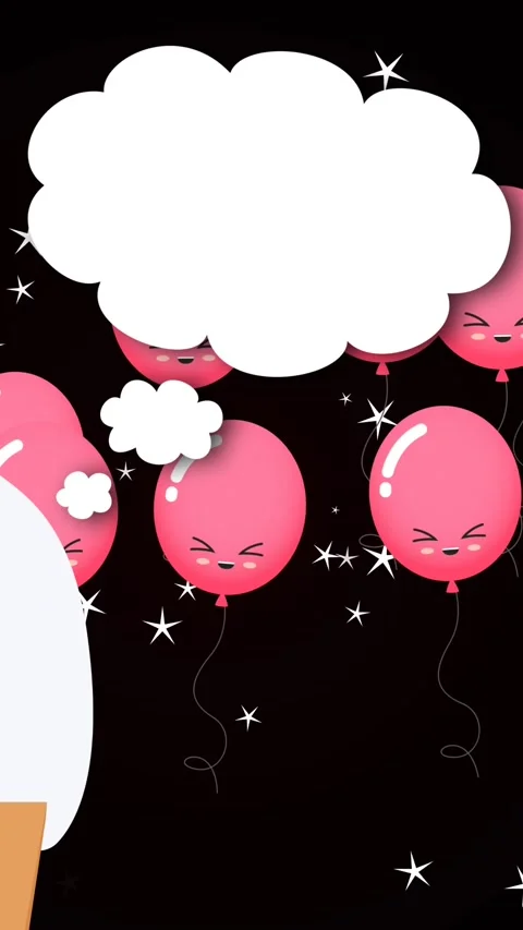 Graduated boy icon and multiple pink balloons with copy space on black Stock Footage 344679330