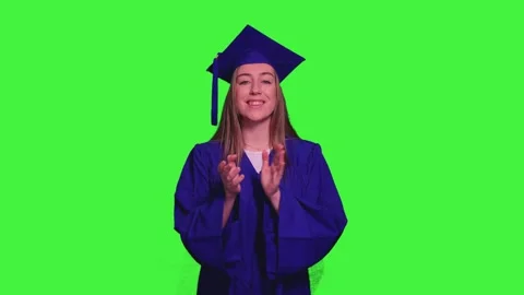 Graduated student clapping hands on green screen Stock Footage 302401531
