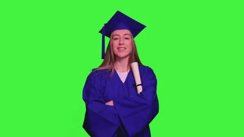 Graduated student posing with her diploma on green screen Stock-Footage 302401481