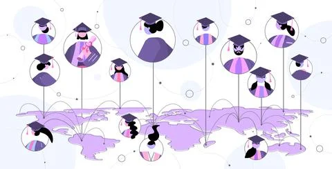 Graduated students on globe discussing during video call graduates celebrating Stock Illustration