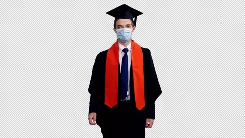 Graduating student in protective mask walking, alpha channel included Stock-Footage 137942269