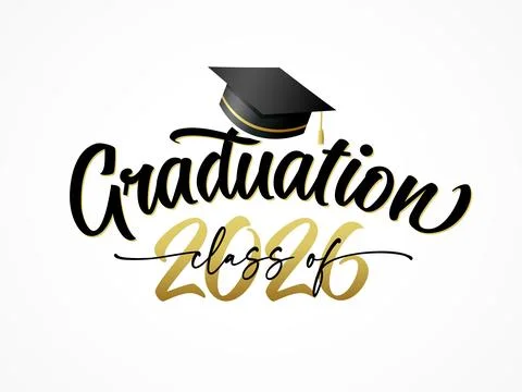 Graduation 2026, class of caligraphy concept with square academic cap Stock Illustration