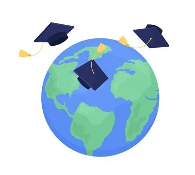 Graduation abroad flat concept vector cartoon illustration Stock Illustration
