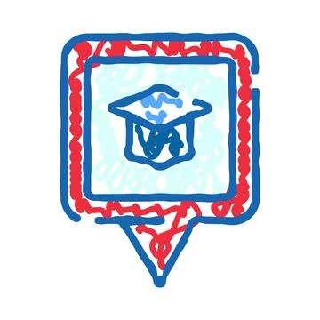 Graduation academic cap doodle map pointer icon Illustrazione stock