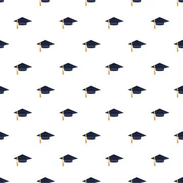 Graduation academic cap seamless pattern on white background Stock Illustration