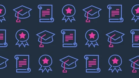 Graduation and achievement pattern with seamless mortarboard, diploma, and award 스톡 동영상 334804162