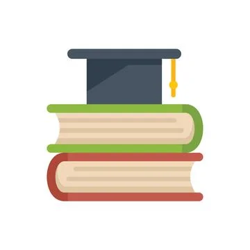 Graduation book stack icon flat vector. University study Stock Illustration
