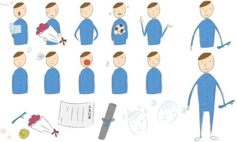 Graduation boy pattern, drawing by analog taste Stock Illustration