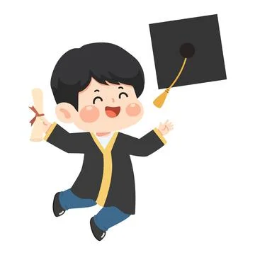 Graduation Boy Tossing Cap And Diploma Stock Illustration