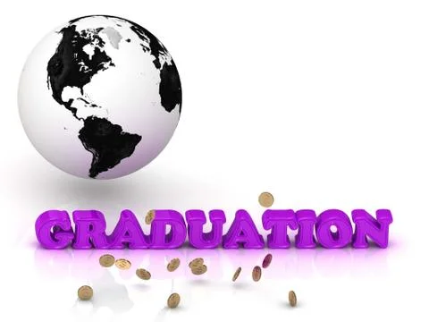GRADUATION- bright color letters, black and white Earth on a white background Stock Illustration