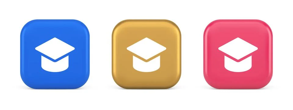 Graduation cap academic education e learning button wisdom knowledge 3d rea.. 스톡 일러스트