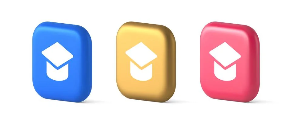 Graduation cap academic education e learning button wisdom knowledge 3d rea.. 스톡 일러스트