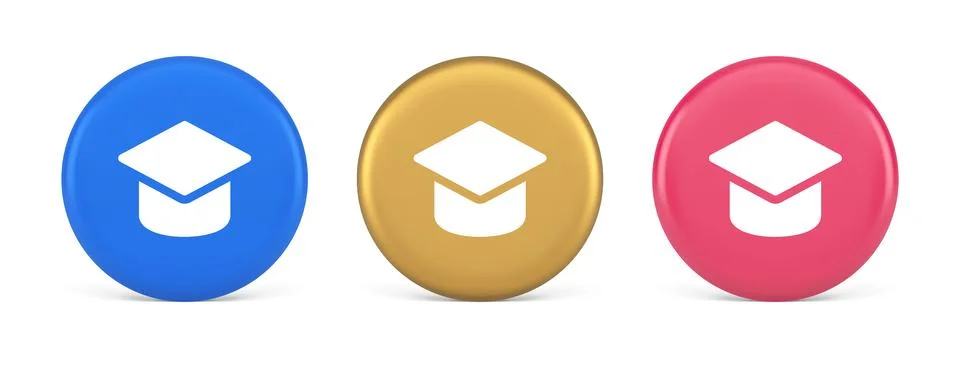 Graduation cap academic education e learning button wisdom knowledge 3d rea.. Stock Illustration