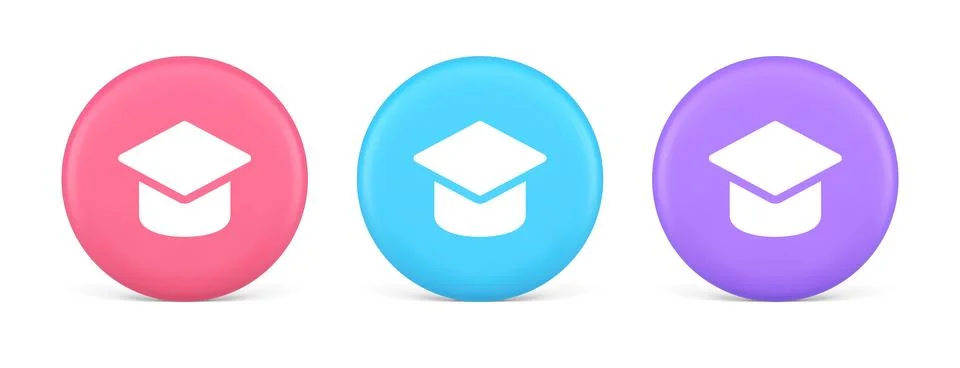 Graduation cap academic education e learning button wisdom knowledge 3d reali Stock Illustration