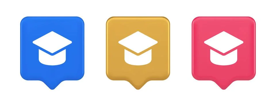 Graduation cap academic education e learning button wisdom knowledge 3d reali Illustrazione stock