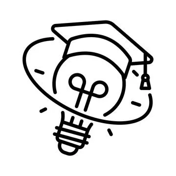 Graduation cap and bulb vector design in line style Stock Illustration