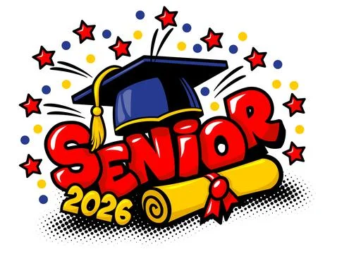 Graduation cap and certificate scroll senior 2026 Stock Illustration