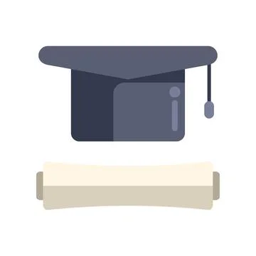 Graduation cap and diploma scroll icon representing education Stock Illustration