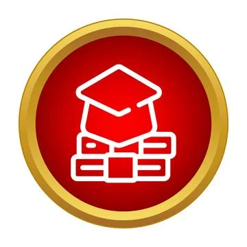Graduation cap and diploma scroll icon in red circle Stock Illustration