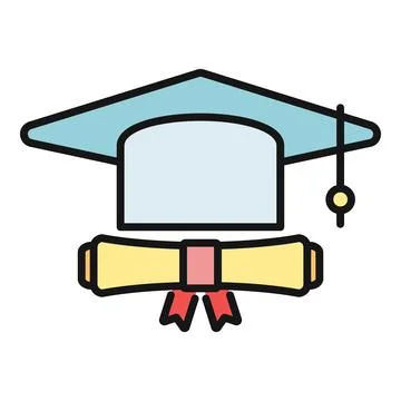 Graduation cap and diploma scroll icon representing education Stock Illustration