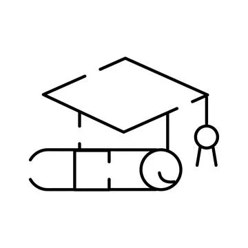 Graduation cap and diploma scroll line art Illustration