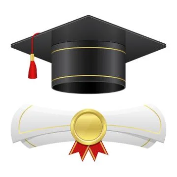 Graduation cap and diploma vector design illustration isolated on white backgrou Stock Illustration