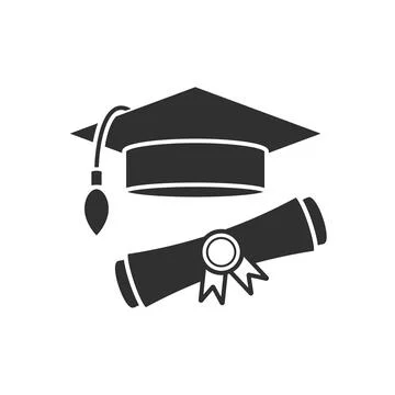 Graduation cap and diploma. Vector illustration. Symbol of knowledge and grad Stock Illustration