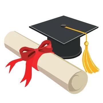 Graduation cap and diploma. Vector illustration on white background. Stock Illustration