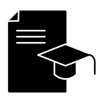Graduation cap and document solid icon. Degree and graduation hat vector Illustrazione stock