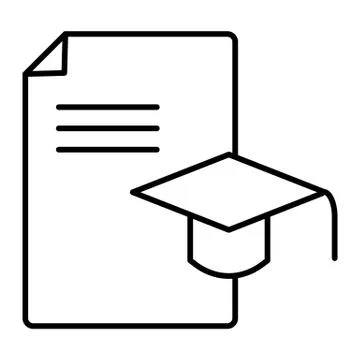 Graduation cap and document thin line icon. Degree and graduation hat vector Illustrazione stock