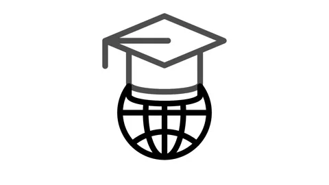 Graduation cap and globe icon symbolizing education and global awareness. Stock Footage 334998323