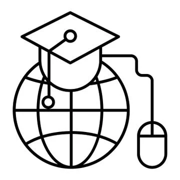 The graduation cap and globe thin line icon. Home study vector illustration Stock Illustration