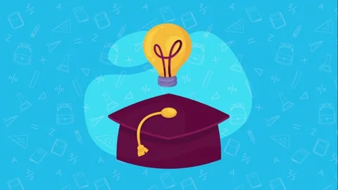 Graduation cap and lightbulb animation on blue educational background featu.. Stock Footage 334161973