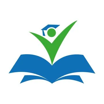 Graduation Cap and Open Book Logo for Education, Online Learning or Library Vect Stock Illustration