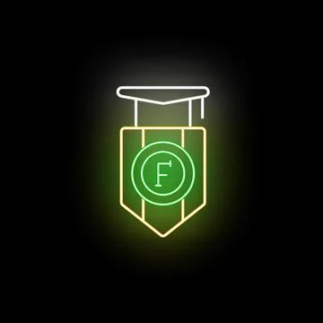 Graduation cap and shield education neon icon Stock Illustration